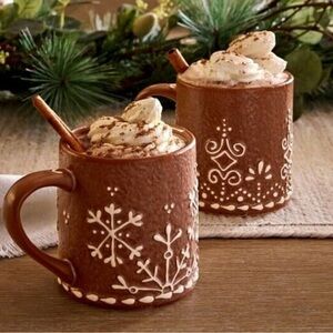 Brown Ceramic Mugs with White Pattern